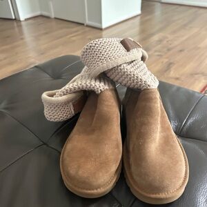 UGG Tan Ankle Boots with Knit Cuff